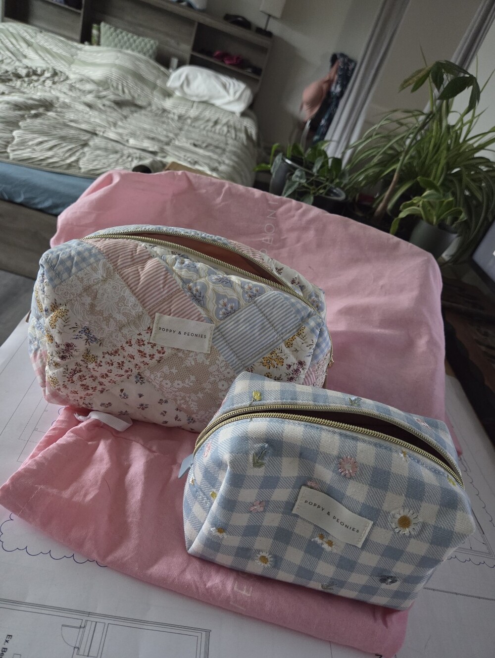 Poppy & Peonies Blue Spring Picnic Cosmetic Bag